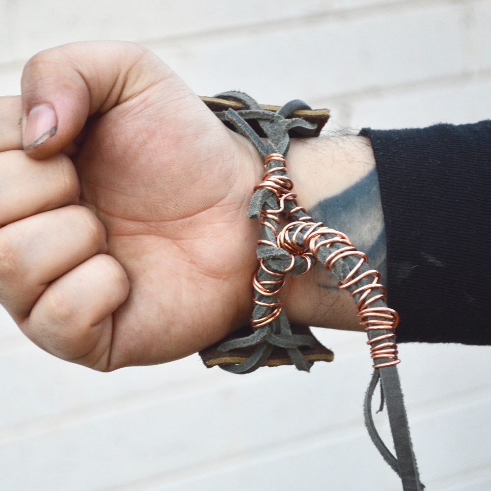 Orgonite Carnelian Copper Leather Cuff Bracelet - Picture 3 of 7